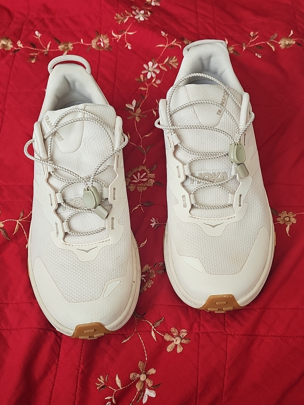 Hoka One One Off-White Lace-Lock Women's Sneakers with Tan Outsole